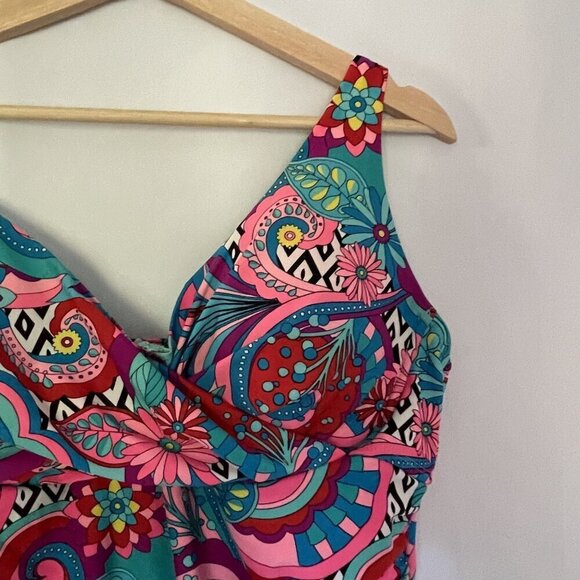 Colorful Boho Paisley Swimsuit Top women's size 2XL casual beachy v-neck - Picture 2 of 8